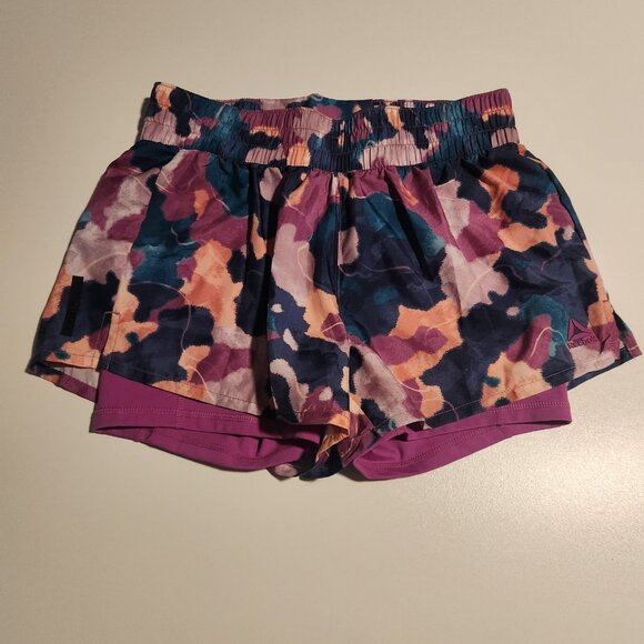 Reebok Running Shorts Womens Multicolor Splatter Stretch Lined Womens Small NEW - Picture 2 of 11